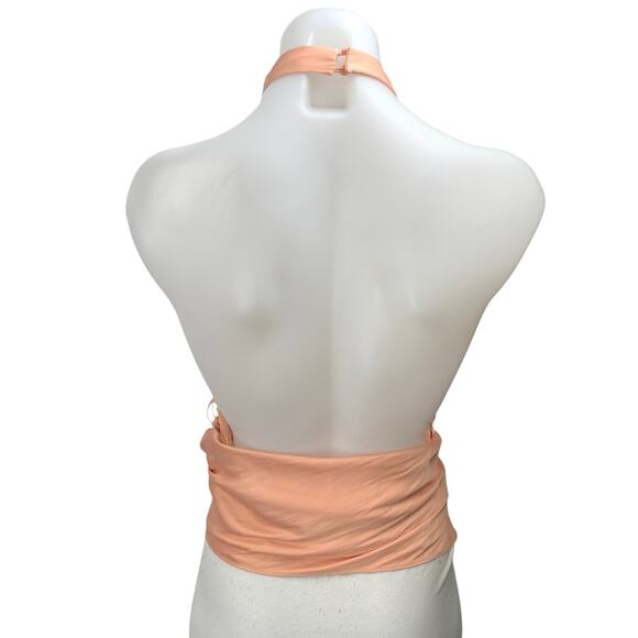 Zara Coral Silk Satin Halter Sleeveless Cowl Neck Open Back Blouse Top Size L - Picture 2 of 4